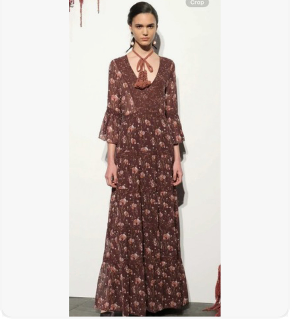 Ulla Johnson x Barneys Aurora Georgette silk maxi dress Flutter bell sleeve